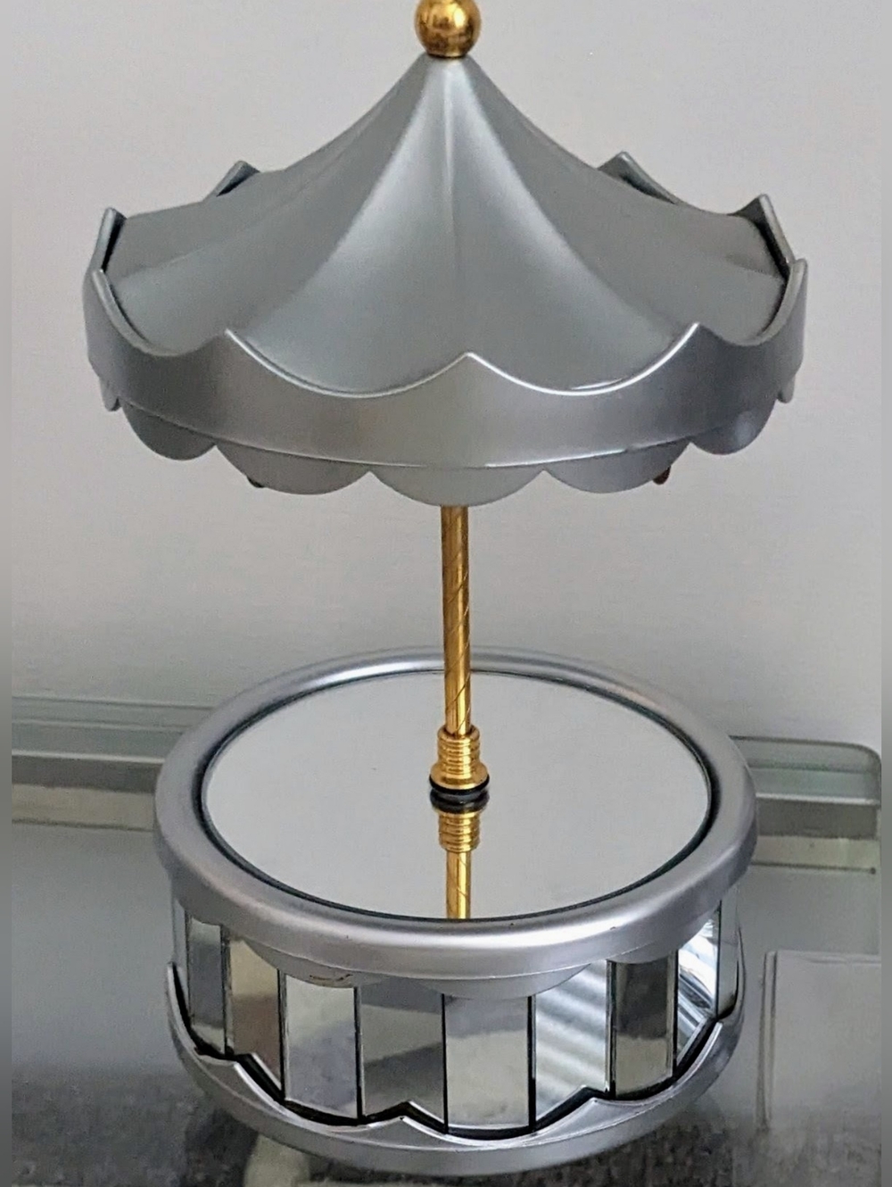 YOU ARE MY SUNSHINE Carousel Music Box Rotate Silver Mirror Base Mary Go Round